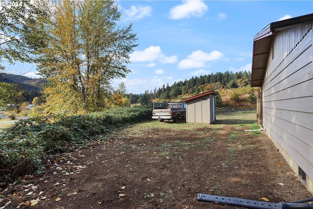 view of yard with a shed