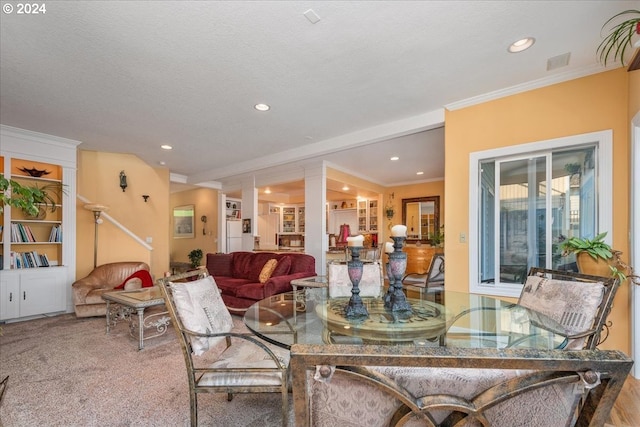 interior space featuring crown molding and a textured ceiling