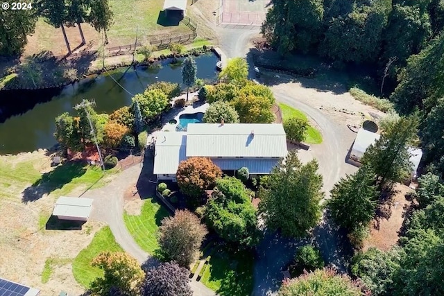 bird's eye view featuring a water view