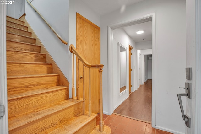 staircase featuring wood-type flooring