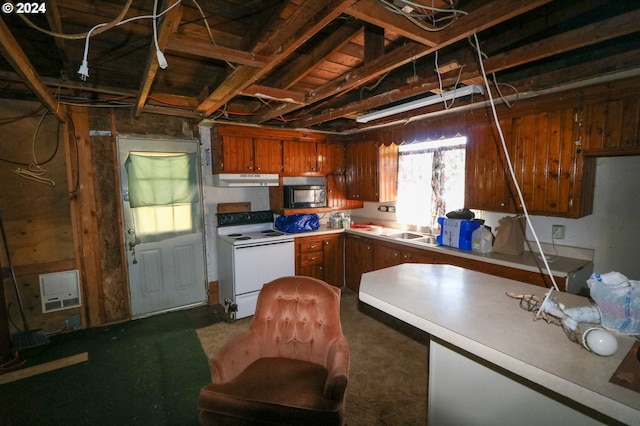 kitchen with sink and white electric stove