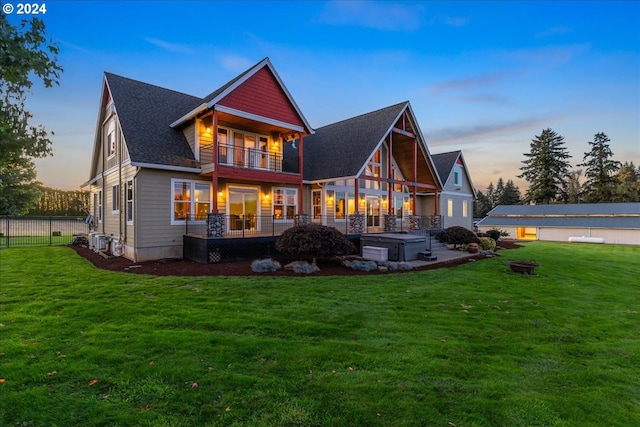 33138 SE Bluff Rd, Boring, OR 97009 - rear view of property with a balcony, a hot tub, and roof with shingles