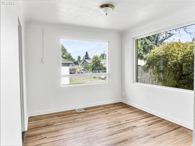 spare room featuring light wood-type flooring