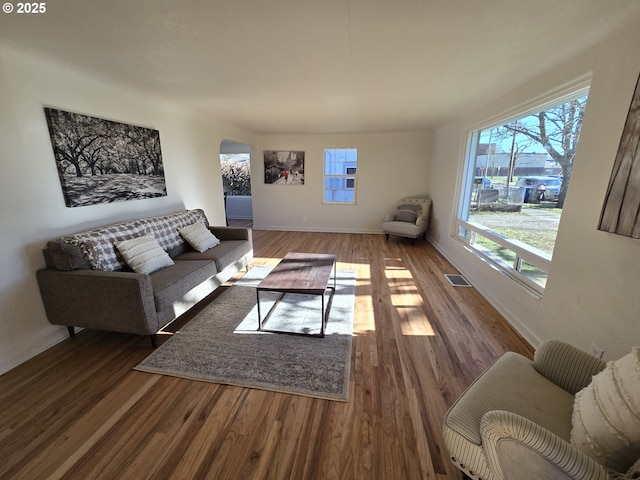 living room with hardwood / wood-style floors