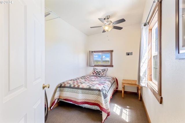 bedroom with carpet and ceiling fan