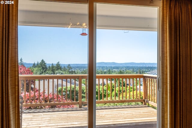 doorway featuring a mountain view