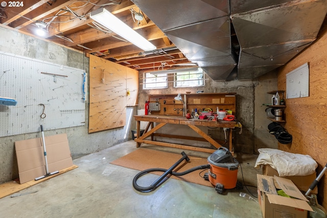 basement featuring a workshop area