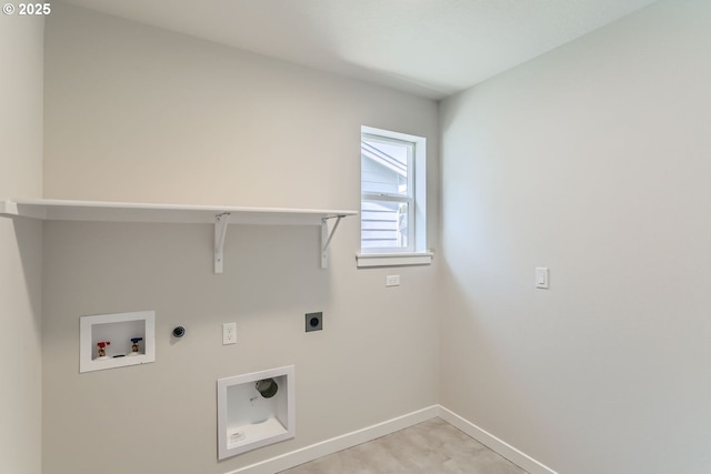 clothes washing area with washer hookup, hookup for a gas dryer, and electric dryer hookup