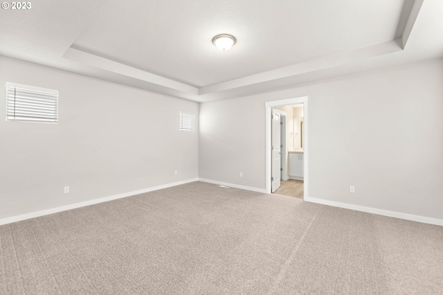 unfurnished room with a raised ceiling and a healthy amount of sunlight