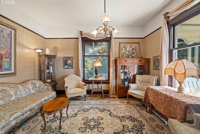 sitting room featuring a notable chandelier