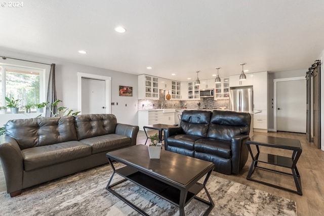 living room featuring light wood-type flooring