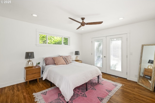 4524 NE 41st Ave, Portland, OR 97211 - bedroom featuring french doors, access to outside, wood finished floors, recessed lighting, and a ceiling fan