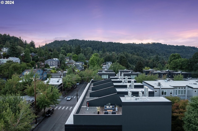 view of aerial view at dusk