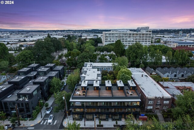 view of aerial view at dusk