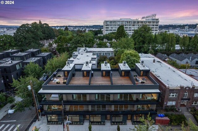 view of aerial view at dusk