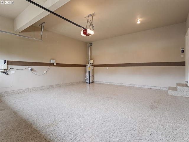 garage featuring gas water heater and a garage door opener