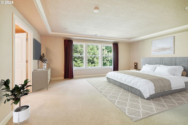 carpeted bedroom with a textured ceiling