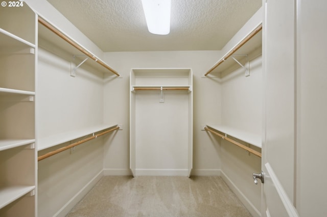 spacious closet featuring light carpet