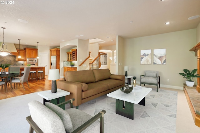 living room featuring light wood-type flooring