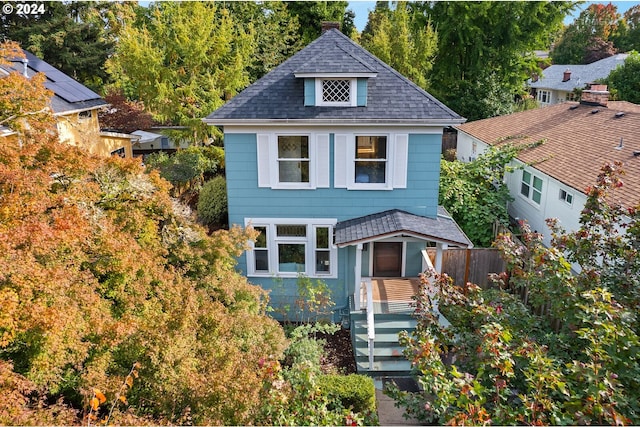 view of front of house with a wooden deck