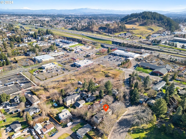 drone / aerial view featuring a mountain view