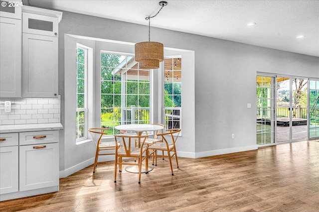 dining space with light hardwood / wood-style flooring and a healthy amount of sunlight