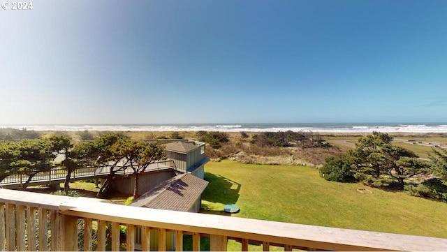 view of water feature with a beach view