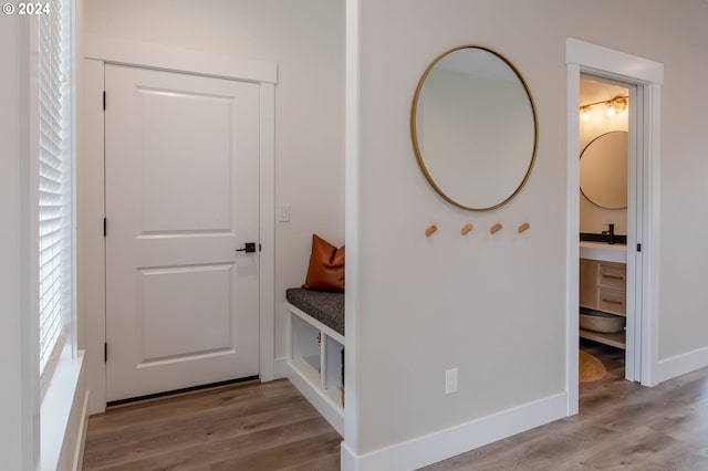 mudroom featuring light hardwood / wood-style flooring