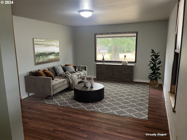 living room with dark hardwood / wood-style floors