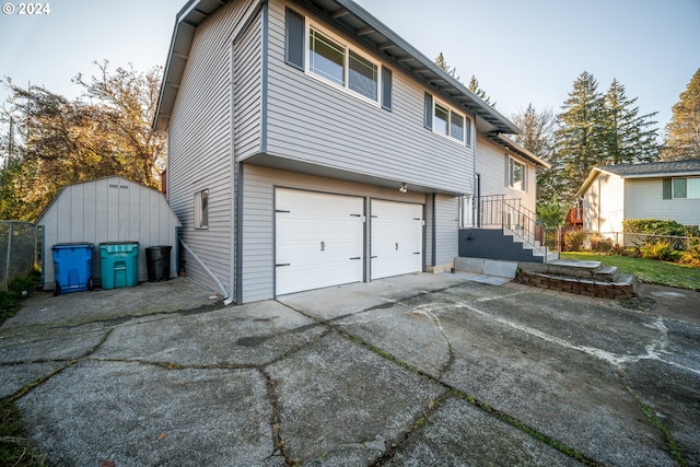 exterior space with a garage