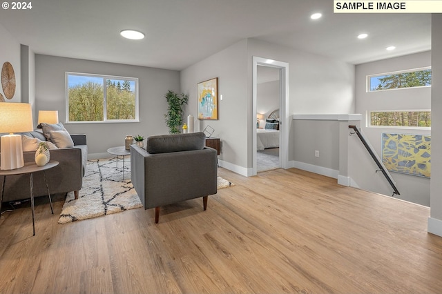 living room with light hardwood / wood-style flooring