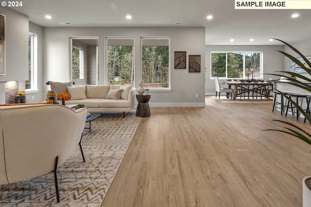 living room featuring light wood-type flooring