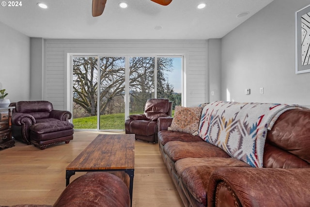 33020 S Dickey Prairie Rd, Molalla, OR 97038 - living area featuring ceiling fan, wood finished floors, and recessed lighting