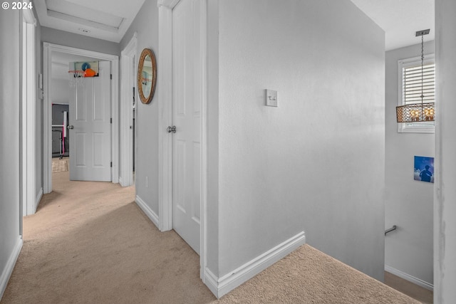 33020 S Dickey Prairie Rd, Molalla, OR 97038 - corridor with an upstairs landing, light colored carpet, and baseboards