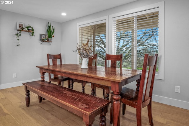 dining space featuring light hardwood / wood-style floors