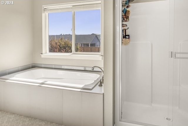 bathroom featuring separate shower and tub