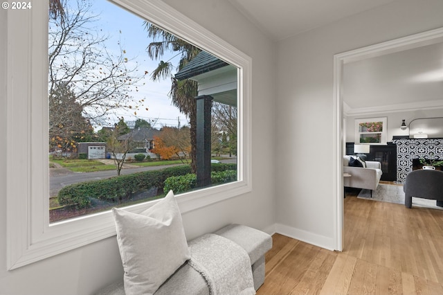 living area featuring hardwood / wood-style floors