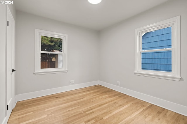 spare room with a wealth of natural light and light hardwood / wood-style flooring