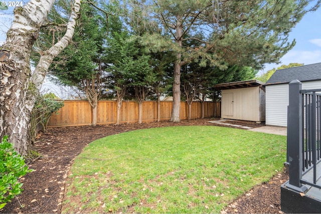 view of yard with a shed