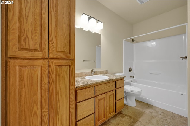 full bathroom featuring tile patterned flooring, vanity, toilet, and bathing tub / shower combination