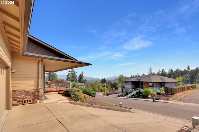 view of patio with a mountain view