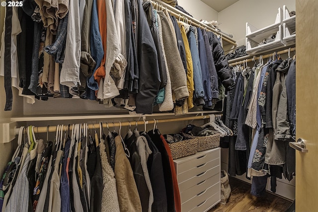 walk in closet featuring dark hardwood / wood-style flooring