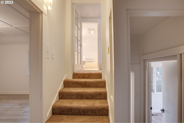 stairway featuring light wood-type flooring