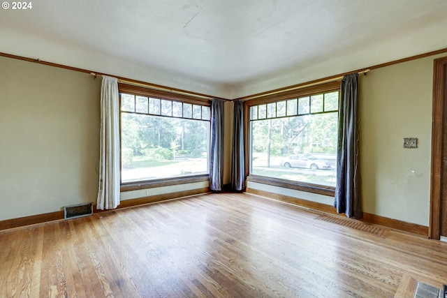 spare room with light hardwood / wood-style floors