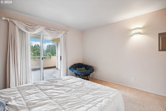 bedroom featuring carpet flooring and access to outside