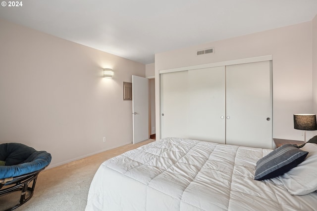 carpeted bedroom featuring a closet