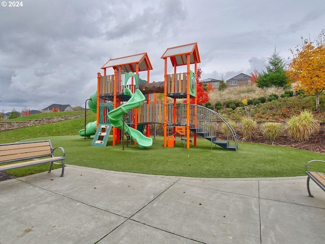 view of jungle gym with a yard