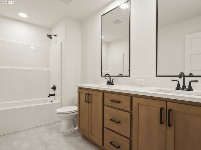 full bathroom with vanity, toilet, and tub / shower combination