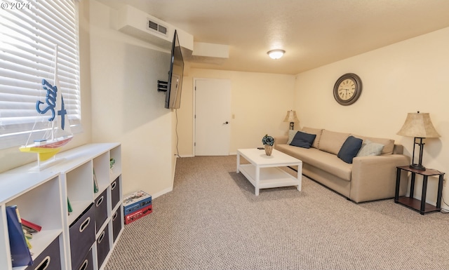 living room featuring light colored carpet