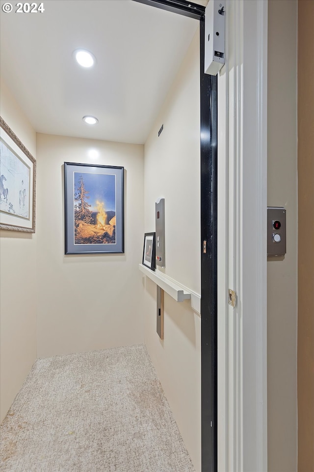 hallway featuring carpet flooring